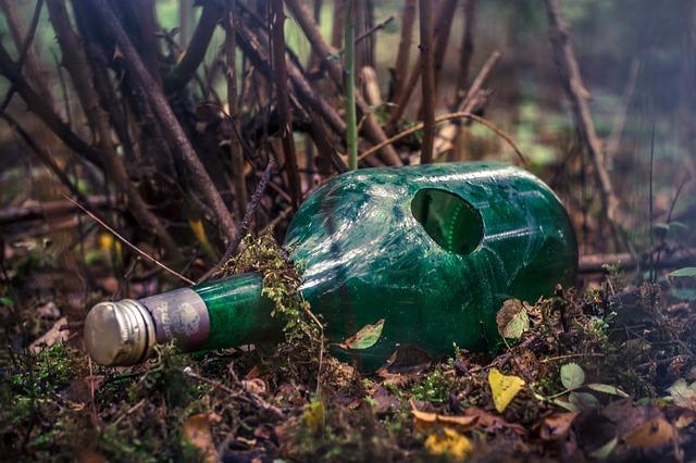 butelka wyrzucona w lesie